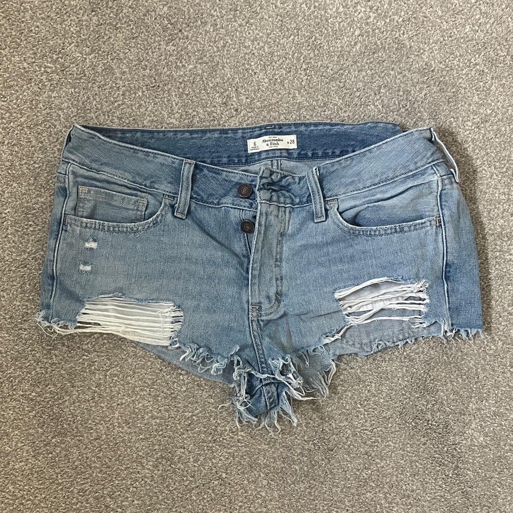 Abercrombie & Fitch Light Blue Distressed Jean Shorts